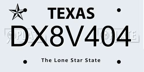 DX8V404 Texas License Plate
