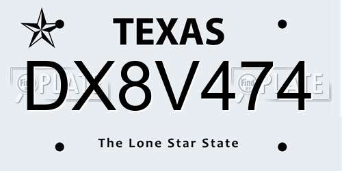 DX8V474 Texas License Plate