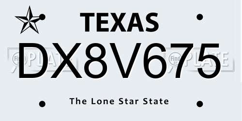 DX8V675 Texas License Plate