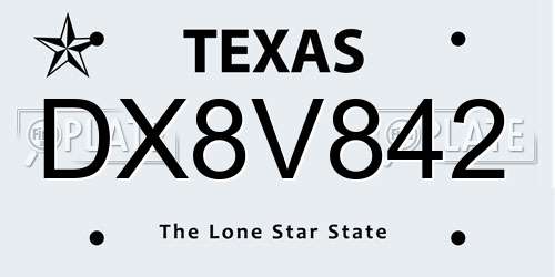 DX8V842 Texas License Plate