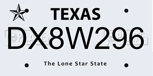 DX8W296 Texas License Plate