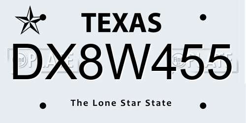 DX8W455 Texas License Plate