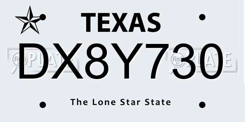 DX8Y730 Texas License Plate