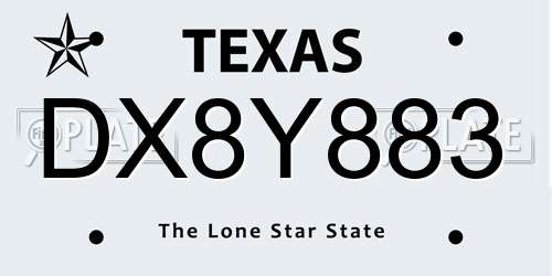 DX8Y883 Texas License Plate