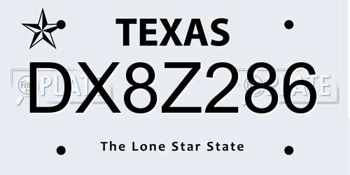 DX8Z286 Texas License Plate