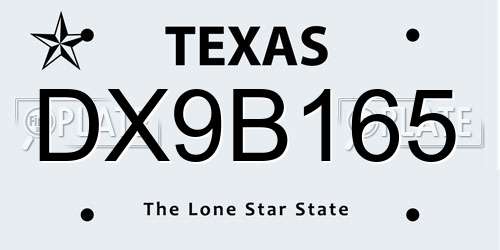 DX9B165 Texas License Plate