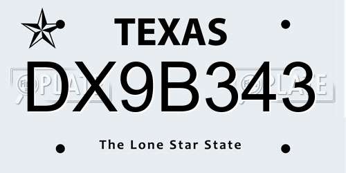 DX9B343 Texas License Plate