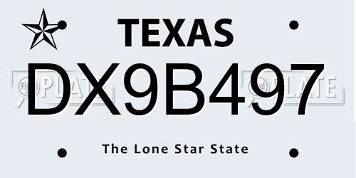 DX9B497 Texas License Plate