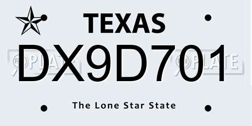 DX9D701 Texas License Plate