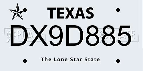 DX9D885 Texas License Plate