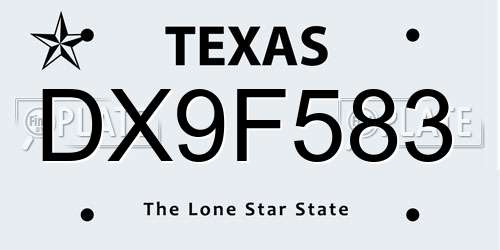 DX9F583 Texas License Plate