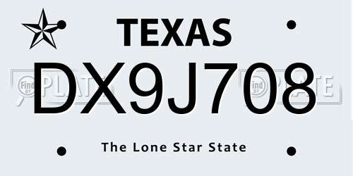 DX9J708 Texas License Plate
