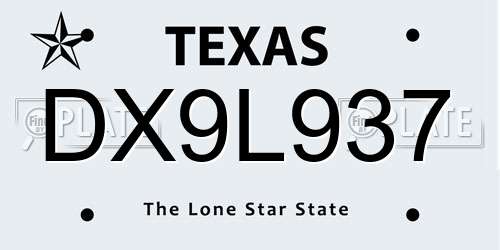 DX9L937 Texas License Plate