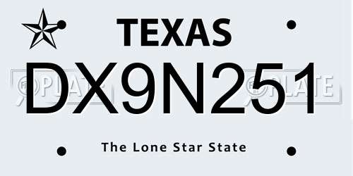 DX9N251 Texas License Plate