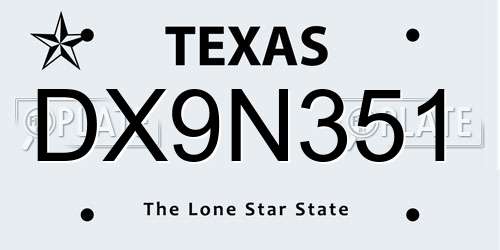 DX9N351 Texas License Plate