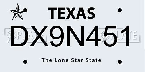 DX9N451 Texas License Plate