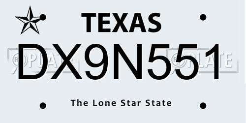 DX9N551 Texas License Plate