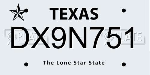DX9N751 Texas License Plate