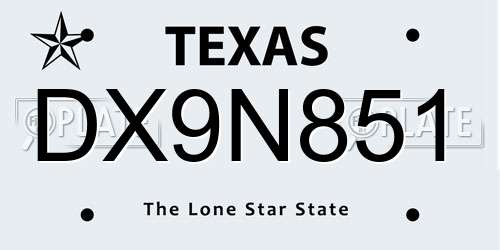 DX9N851 Texas License Plate