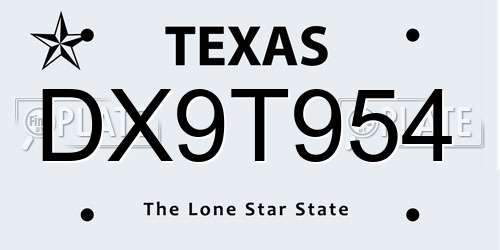 DX9T954 Texas License Plate