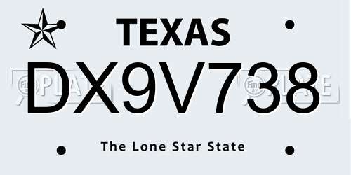 DX9V738 Texas License Plate