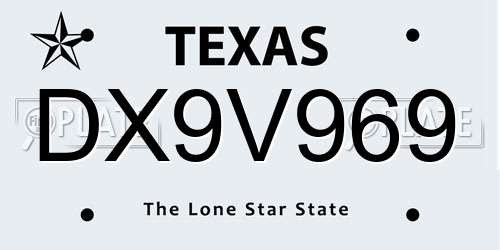 DX9V969 Texas License Plate