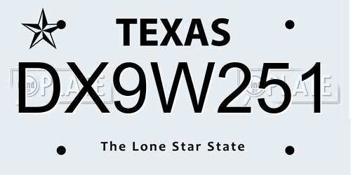 DX9W251 Texas License Plate
