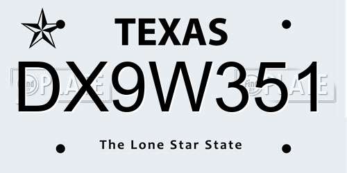 DX9W351 Texas License Plate