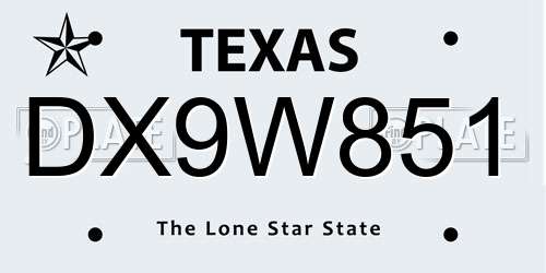 DX9W851 Texas License Plate
