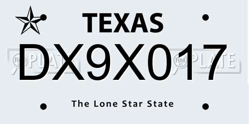 DX9X017 Texas License Plate