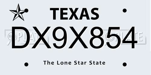 DX9X854 Texas License Plate