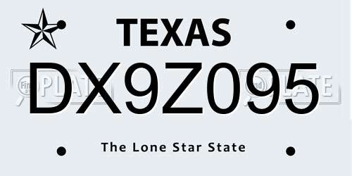 DX9Z095 Texas License Plate