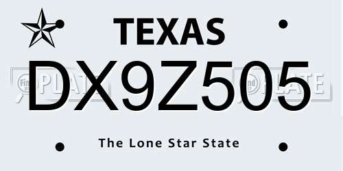 DX9Z505 Texas License Plate