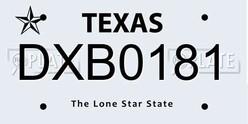 DXB0181 Texas License Plate