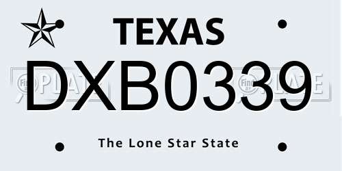 DXB0339 Texas License Plate