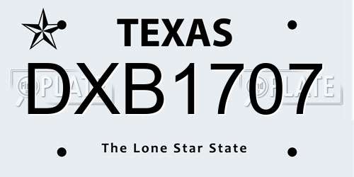 DXB1707 Texas License Plate