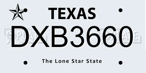 DXB3660 Texas License Plate