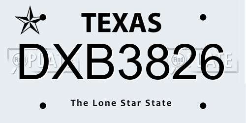 DXB3826 Texas License Plate
