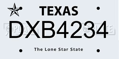 DXB4234 Texas License Plate