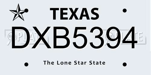 DXB5394 Texas License Plate