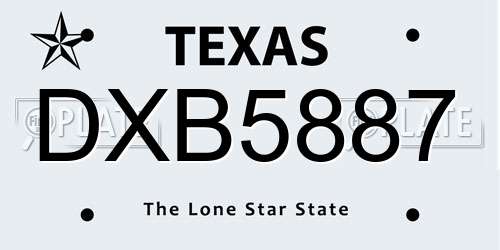 DXB5887 Texas License Plate