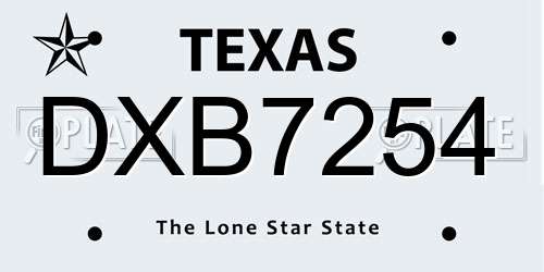 DXB7254 Texas License Plate