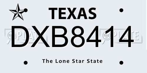 DXB8414 Texas License Plate