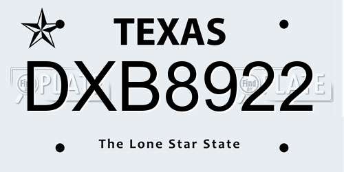DXB8922 Texas License Plate