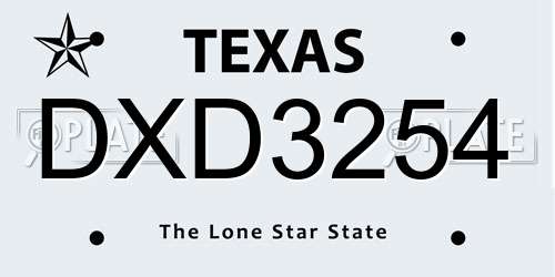DXD3254 Texas License Plate