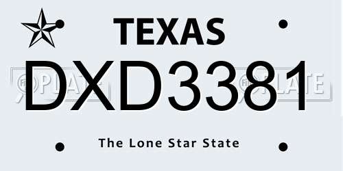 DXD3381 Texas License Plate