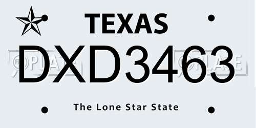 DXD3463 Texas License Plate