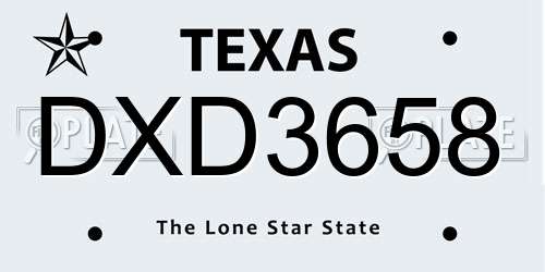 DXD3658 Texas License Plate
