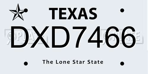 DXD7466 Texas License Plate
