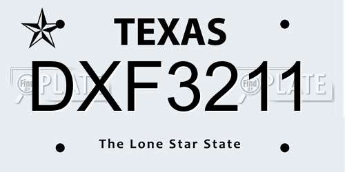 DXF3211 Texas License Plate